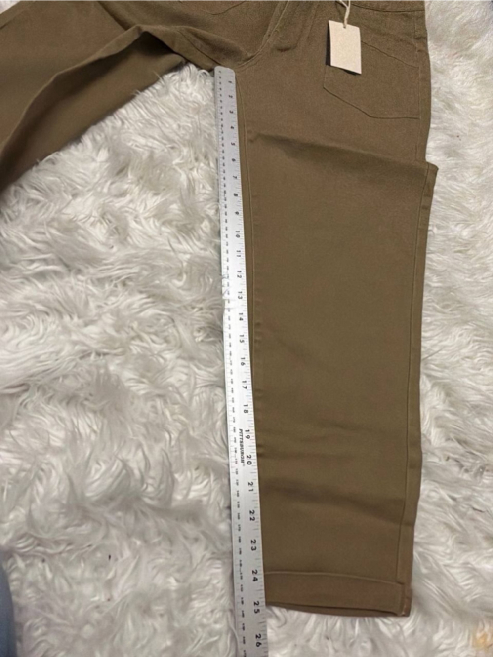 Solid Patch Pocket Dual Button High Rise Straight Leg Crop Pants L - Picture 5 of 6